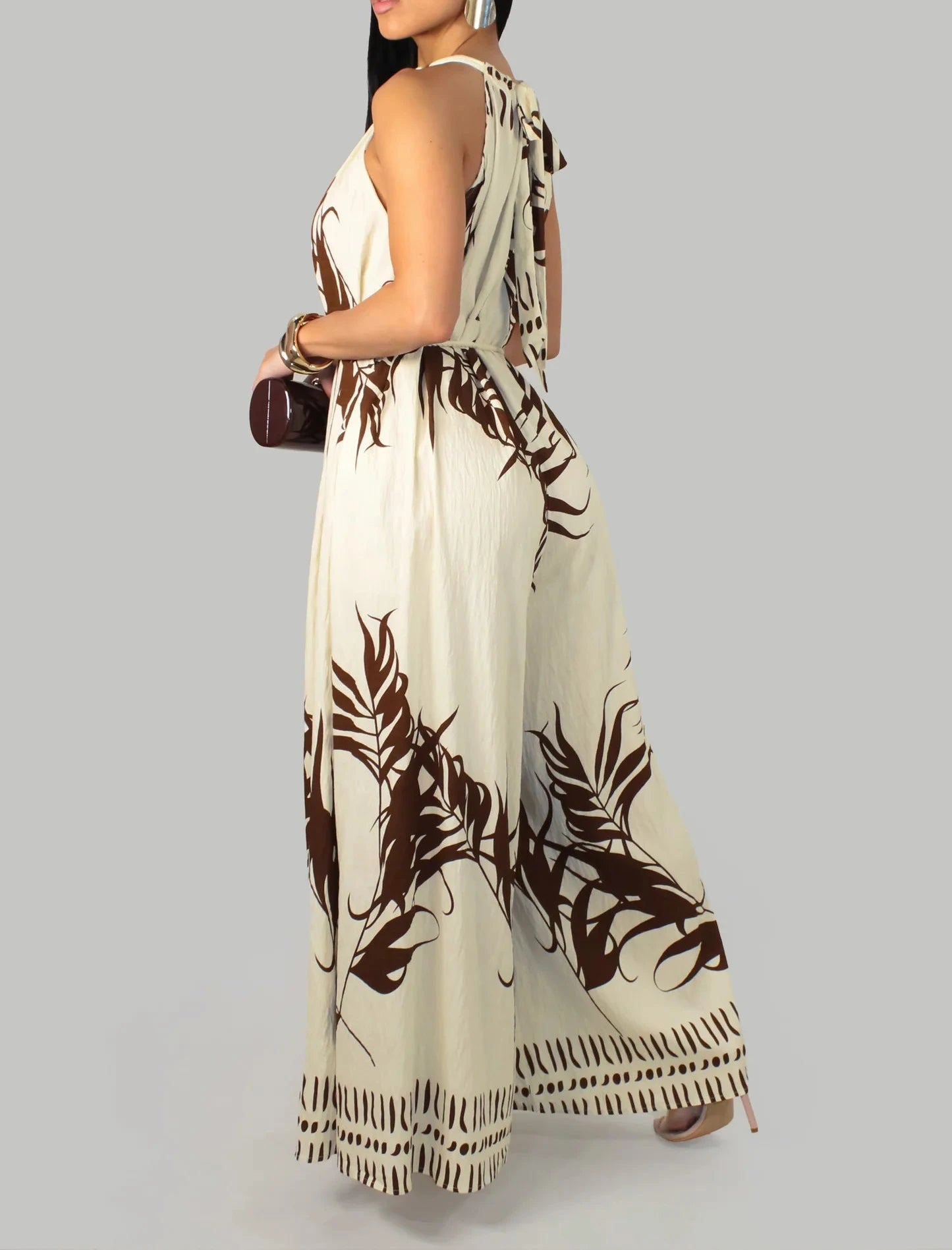 Garden Palms Jumpsuit - Ivory/Brown