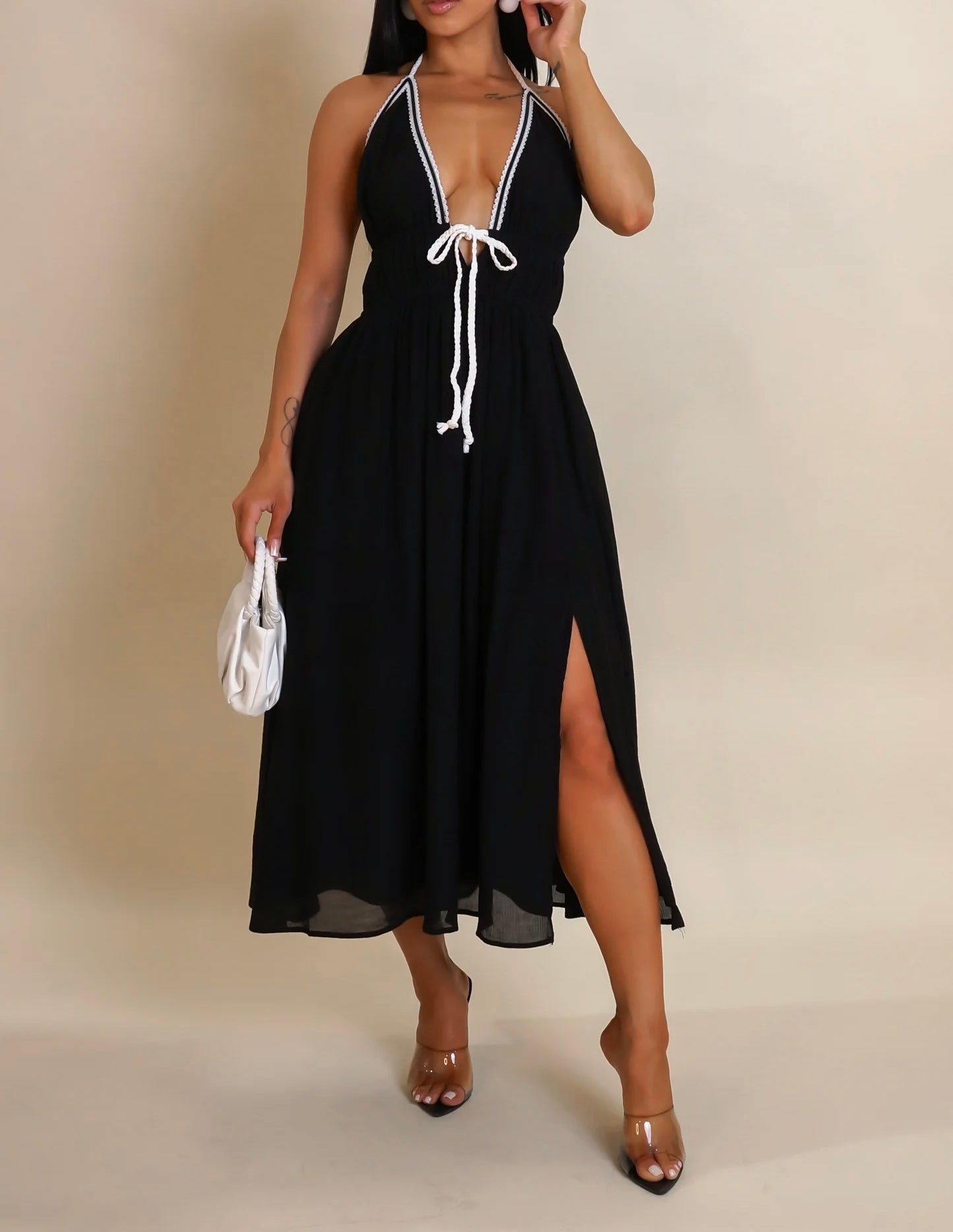 Twirl Me Around Midi Dress- Black