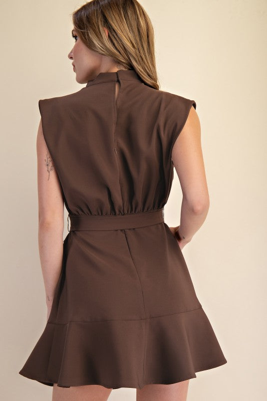 Tie Mini Dress - Brown