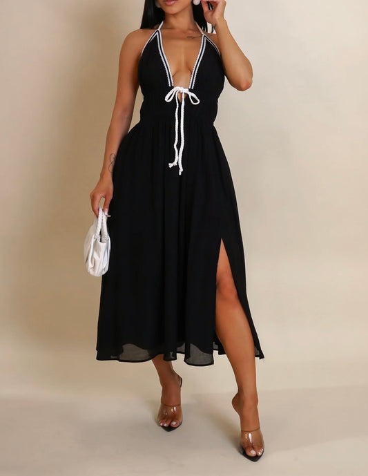 Twirl Me Around Midi Dress- Black
