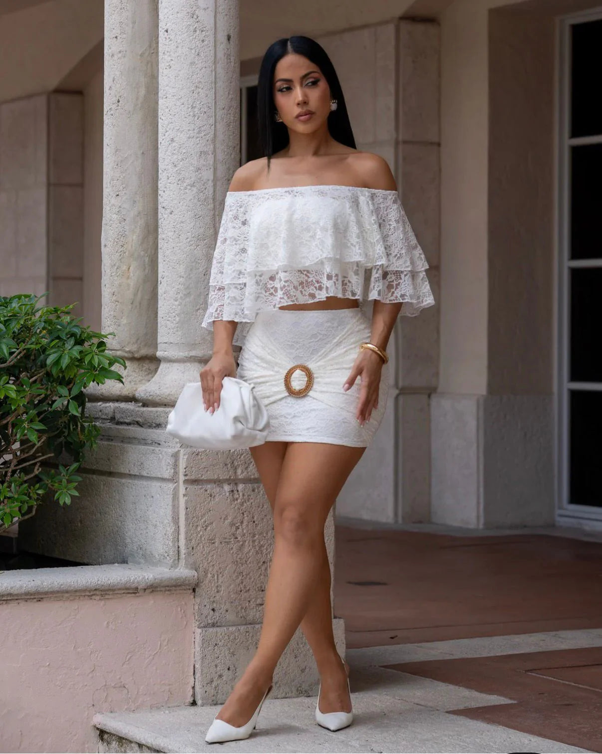 Playful Mirage Skirt Set - White