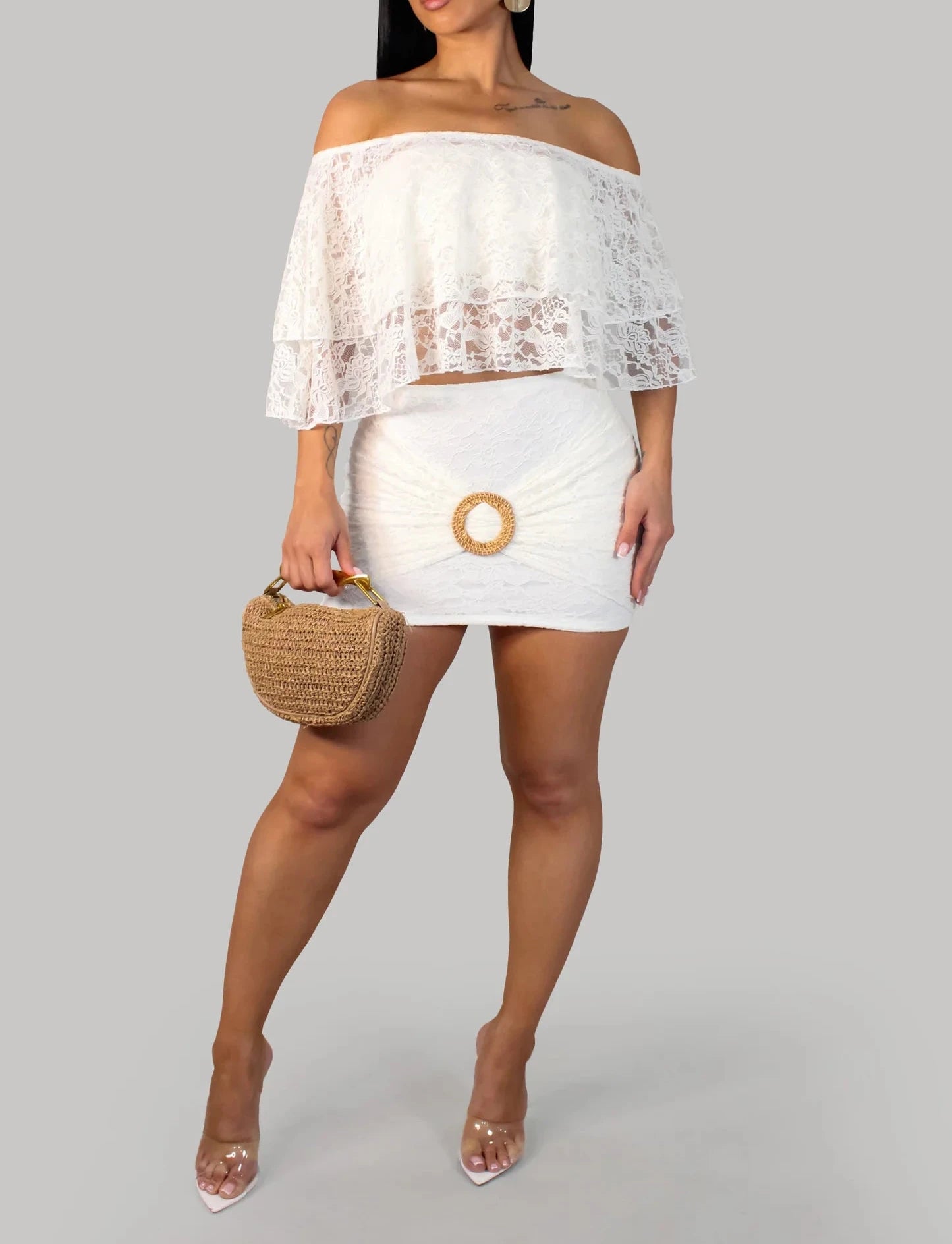 Playful Mirage Skirt Set - White