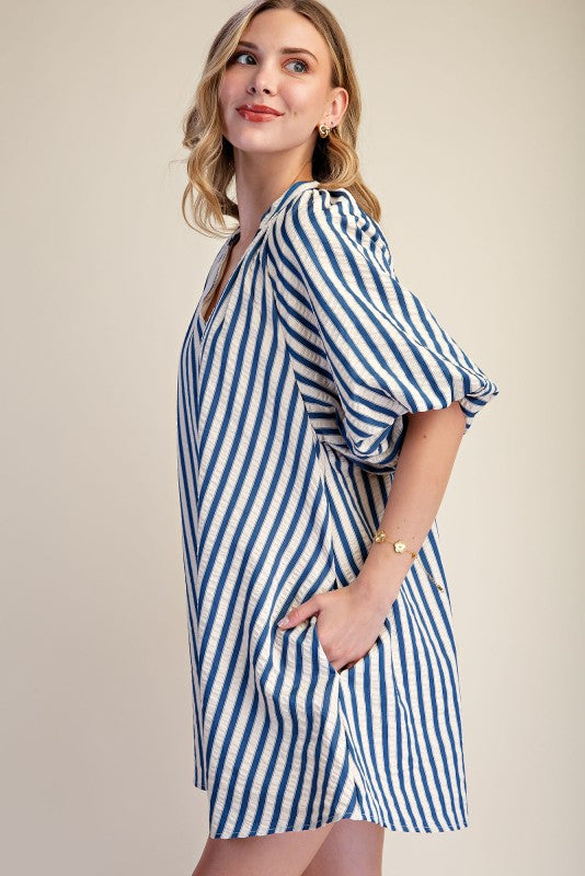 Stripe Mini Dress - Indigo