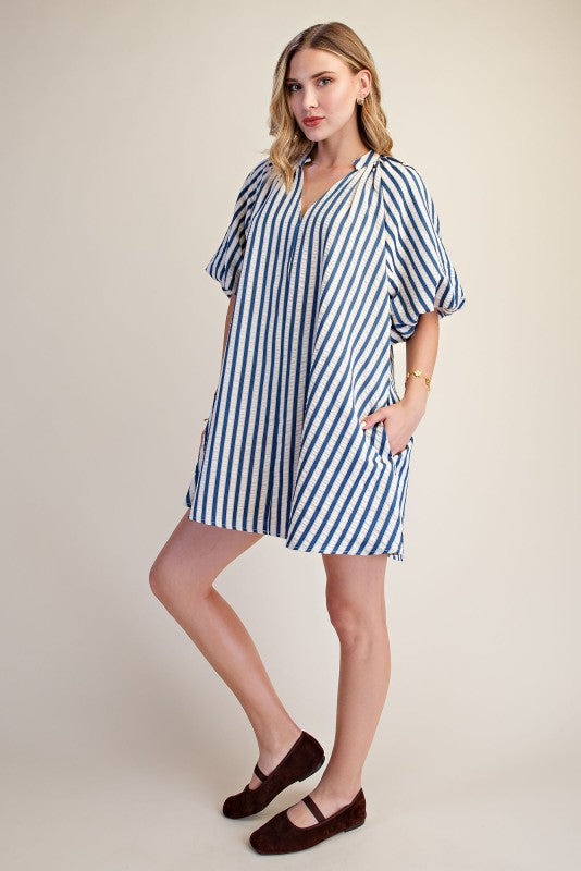 Stripe Mini Dress - Indigo