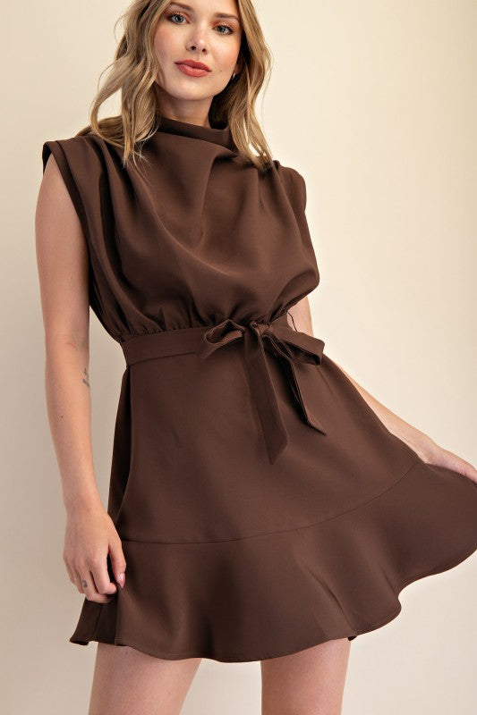 Tie Mini Dress - Brown