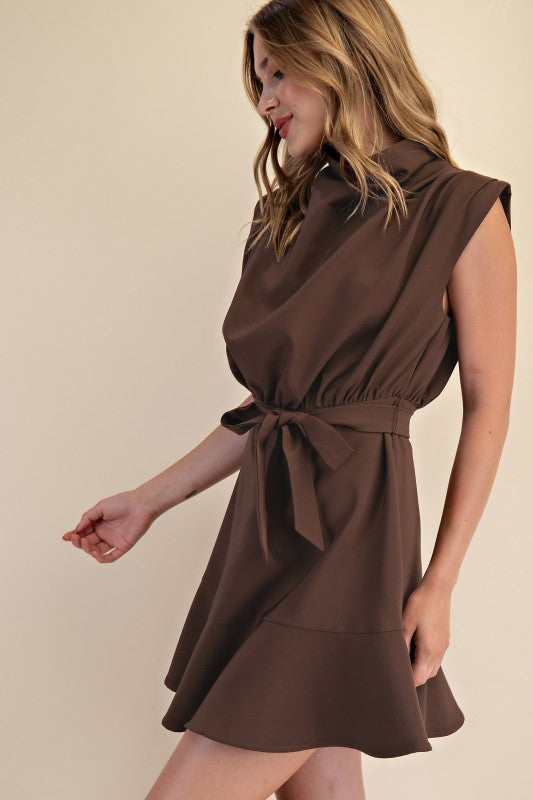 Tie Mini Dress - Brown