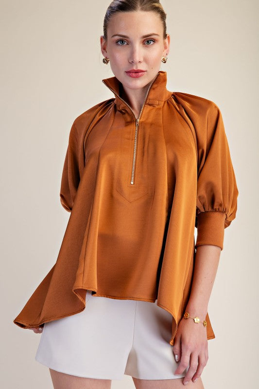 Elbow Sleeve Blouse - Rust