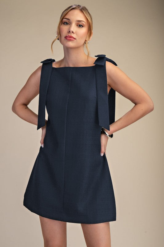 Bow Mini Dress - Deep Navy