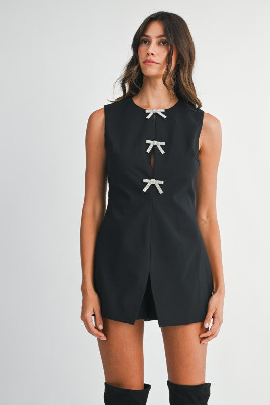 Jewel Bow Romper - Black