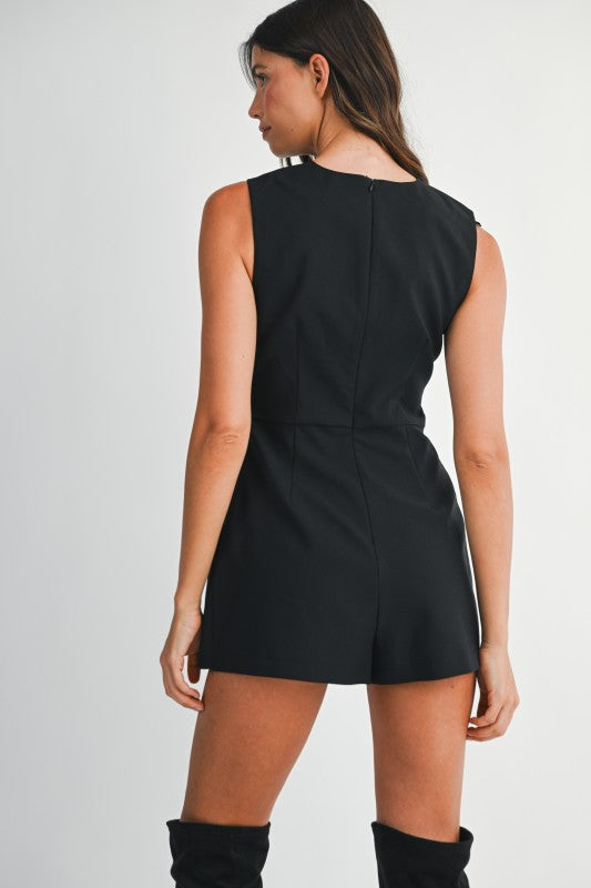 Jewel Bow Romper - Black