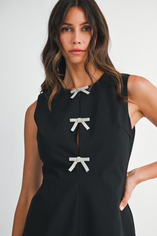 Jewel Bow Romper - Black