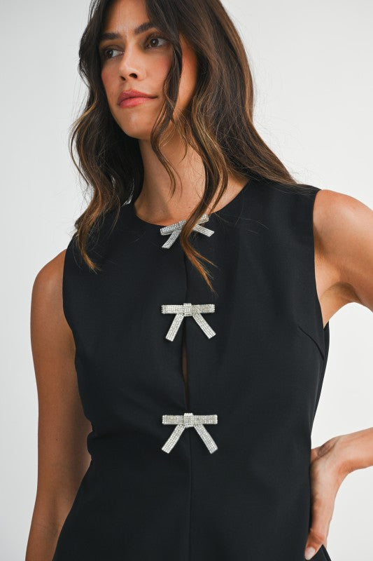 Jewel Bow Romper - Black