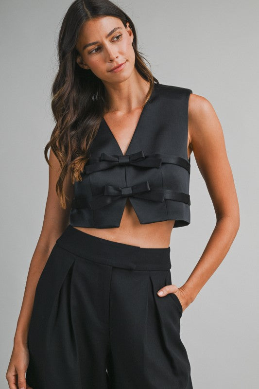 Bow Vest Top - Black