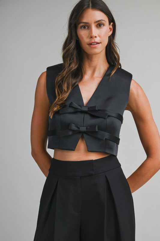 Bow Vest Top - Black