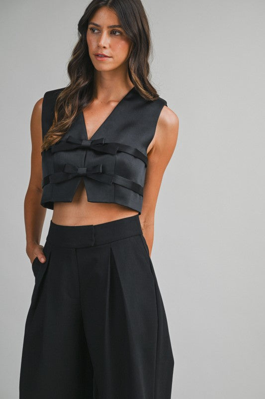 Bow Vest Top - Black