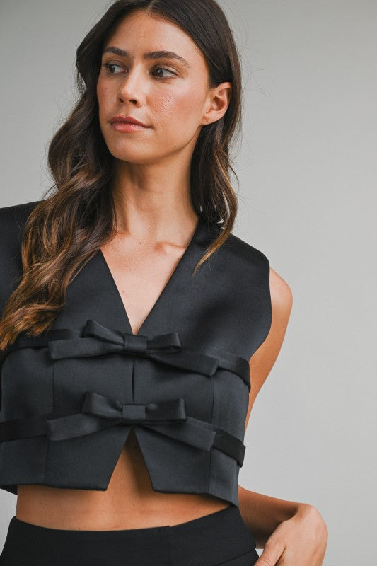 Bow Vest Top - Black