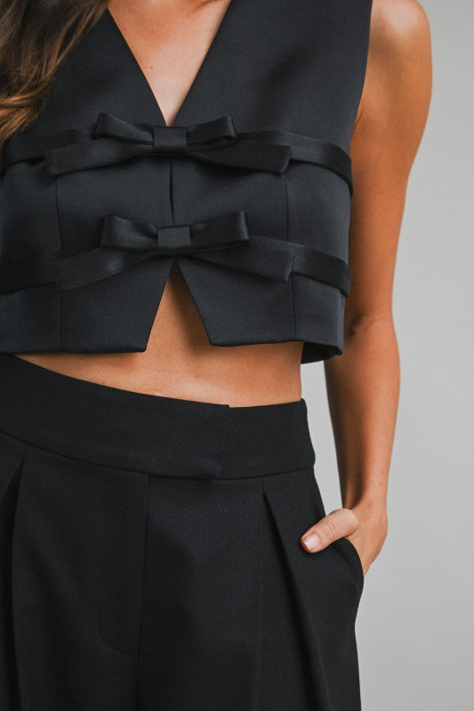 Bow Vest Top - Black