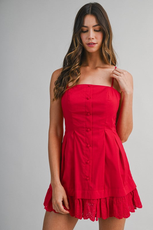 Lace Hem Mini Dress - Red