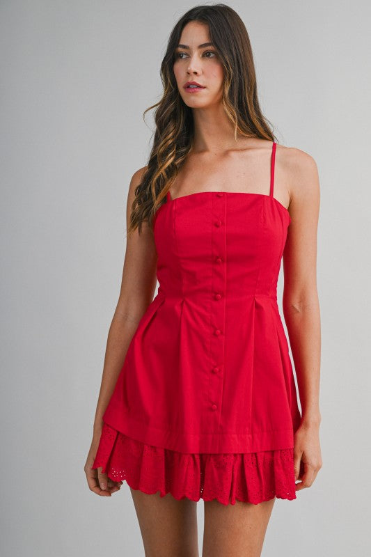 Lace Hem Mini Dress - Red