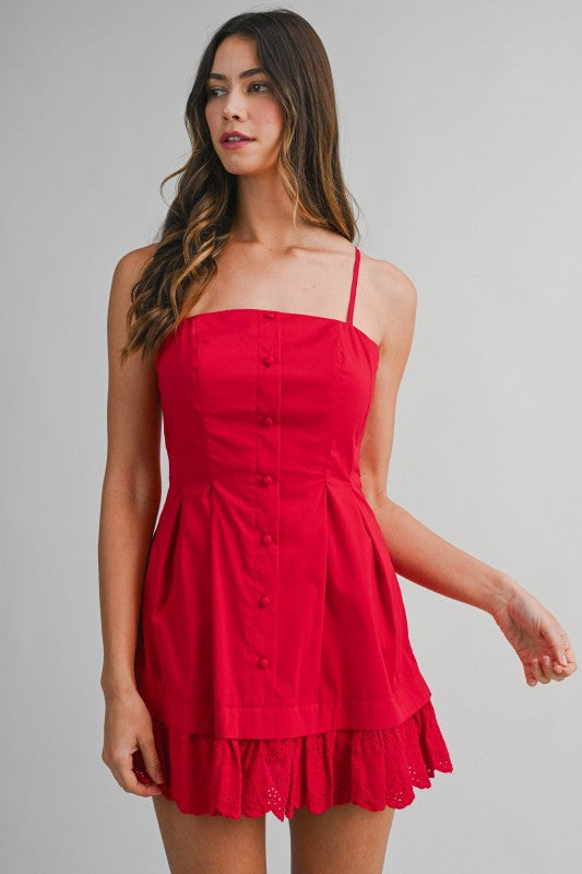Lace Hem Mini Dress - Red