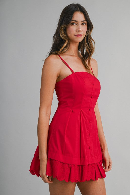 Lace Hem Mini Dress - Red