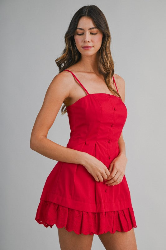 Lace Hem Mini Dress - Red