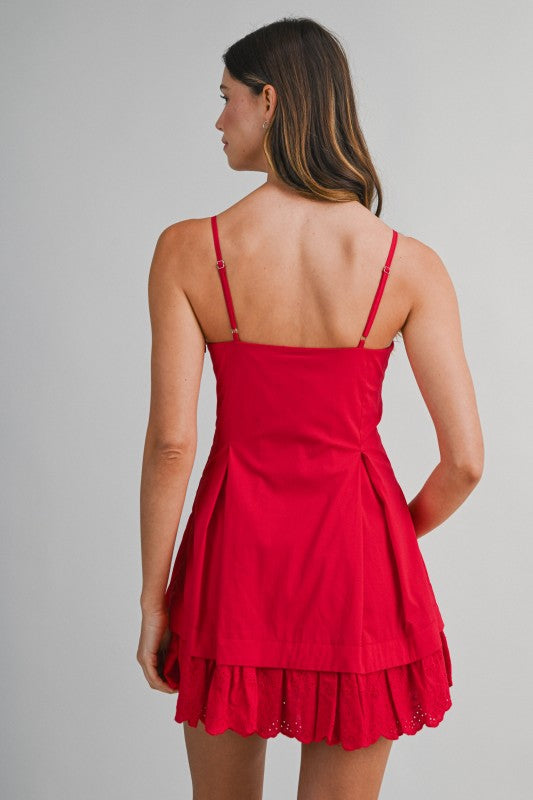 Lace Hem Mini Dress - Red
