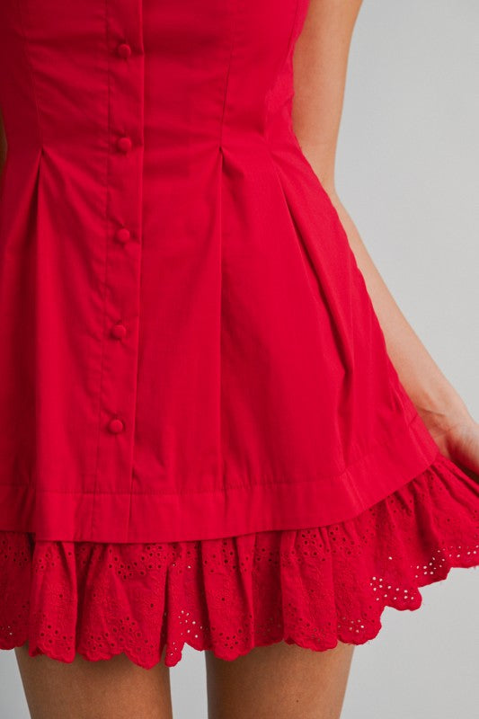 Lace Hem Mini Dress - Red